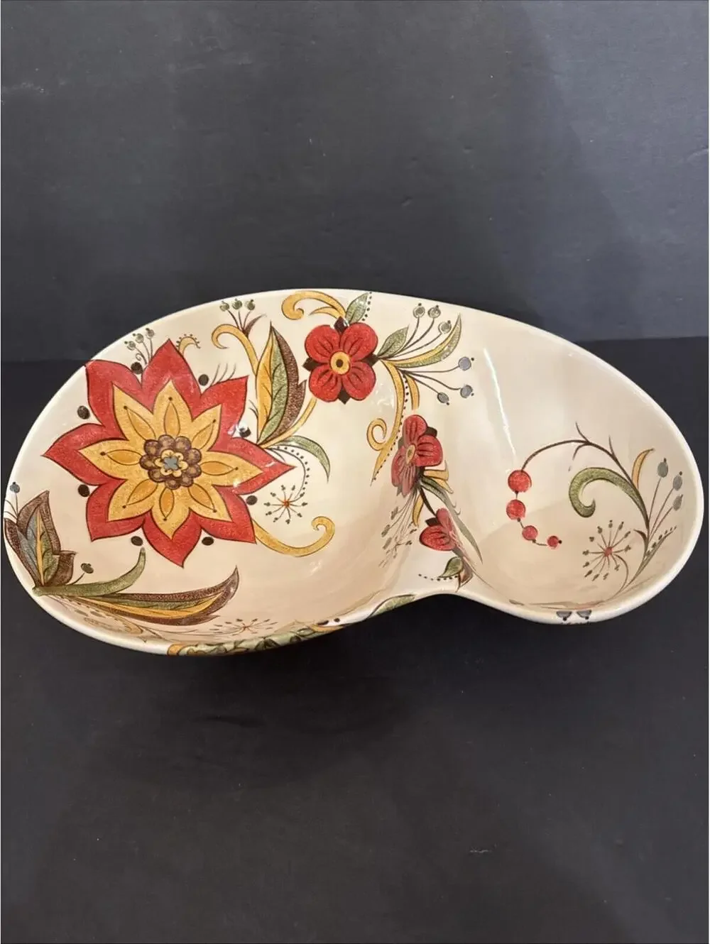 Pier 1 Carynthum Chip and Dip Bowl Earthenware Floral Print Serving Bowl